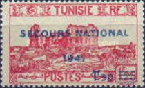 Amphitheatre of El Jem overprinted and surcharged