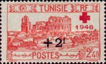 Amphitheatre of El Jem overprinted and surcharged