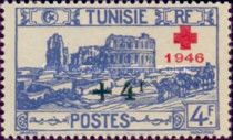 Amphitheatre of El Jem overprinted and surcharged