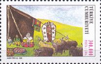 Women Sitting in front of Tent, Shepherd with Sheep
