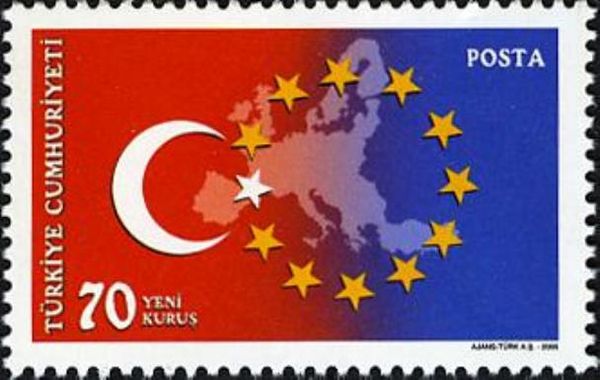 Map of Europe, Combination of Flags of Turkey and Europe Uni