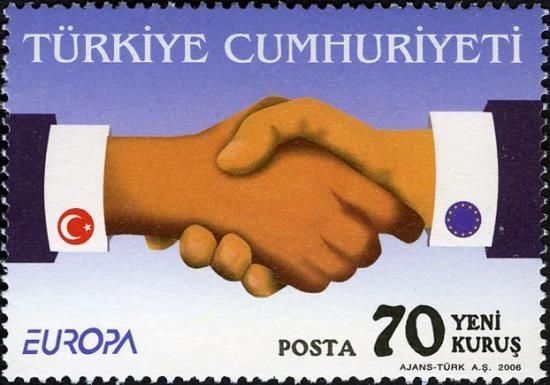 Handshake, Flags of Turkey and Europe as Cufflinks
