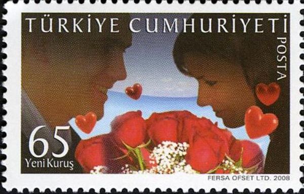 Man and Woman with Bouquet of Roses