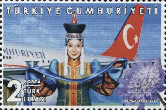 Turkish Aircraft and Mongolian Woman in Traditional Welcome