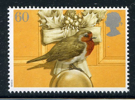 European Robin (Erithacus rubecula) on Door Knob and Christm