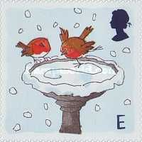 Robins skating on Bird Bath