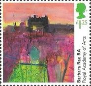 "Inverleith Allotments and Edinburgh Castle", by Barbara Rae
