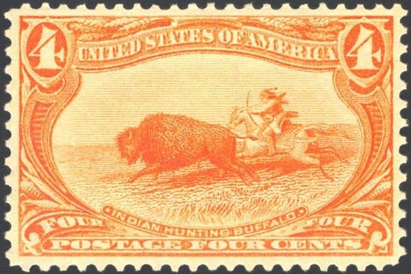 American Bison (Bos bison), Hunted by an Indian