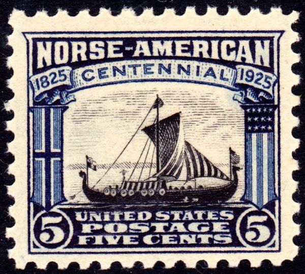 Viking ship, coat of arms of Norway and the USA
