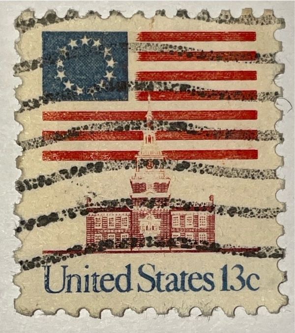 13 Star Flag over Independence Hall