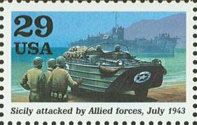 Amphibious landing craft on beach (Sicily attacked by Allied