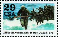 Troops running from landing craft (Allies in Normandy, D-Day