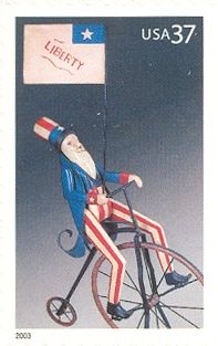 Uncle Sam on Bicycle with Liberty Flag