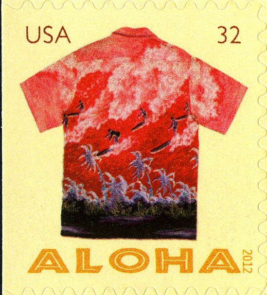 Aloha Shirt with Surfers & Palm Trees