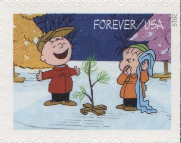 Charlie Brown and Linus by a tree