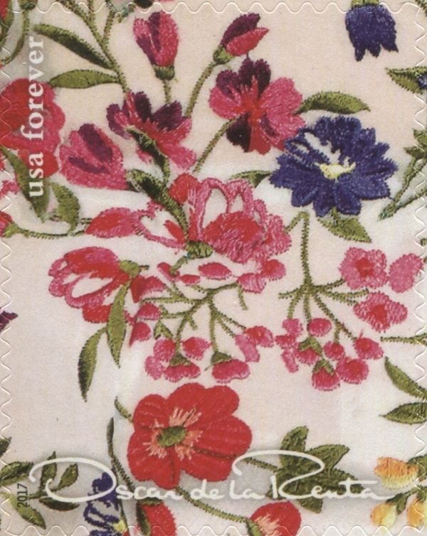 Oscar de la Renta - red & blue flower design