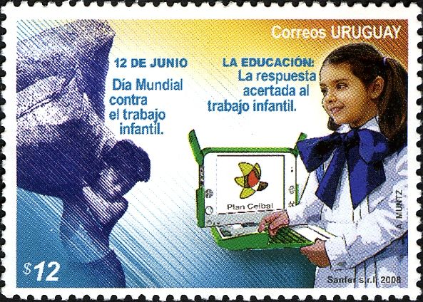 Boy carrying load, Girl using computer