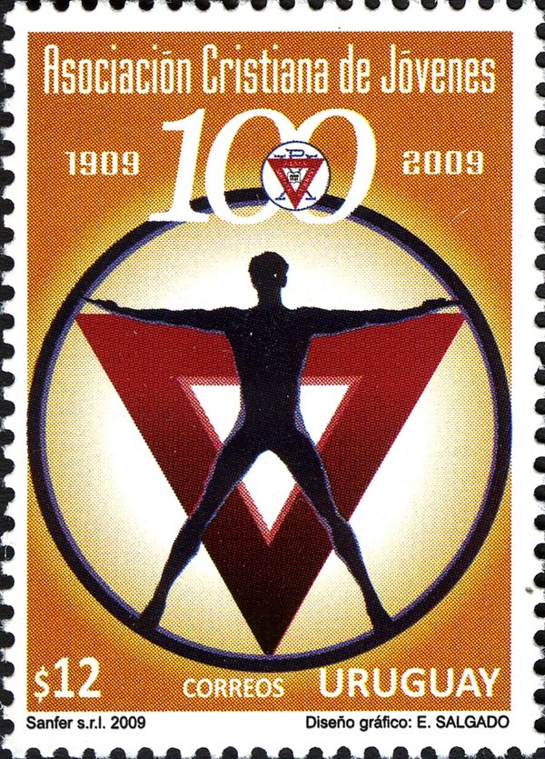 Silhouette of Man in front of YMCA Emblem