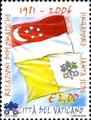 Flags of the Vatican City and Singapore