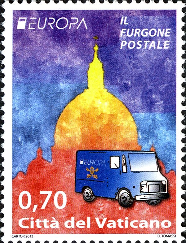 Mail truck and dome of St. Peter's Basilica, Rome