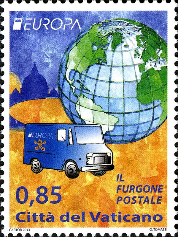 Mail truck and globe