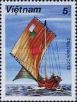 Sailing boat with patched sails
