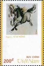 Two horses galloping - painting by Hsu Pei Hung