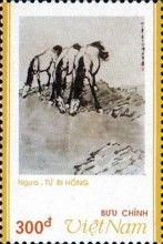 Three horses grazing - painting by Hsu Pei Hung