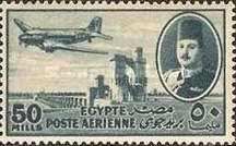 Aircraft DC-3 Dakota over Nile Dam & King Farouk with overpr