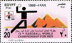 Stylized player with ball, pyramids