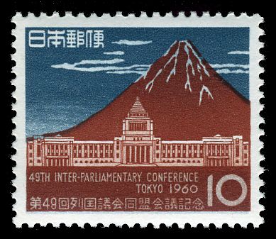 Red Fuji by Hokusai and Diet Building