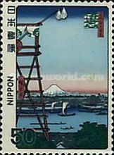 Ekō-in Temple Drum Tower & Mt. Fuji, Utagawa Hiroshige
