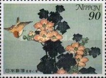 "Sparrow and rose mallow" by Katsushika Hokusai (1760-1849)