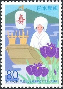 Mount Tsukuba and Iris on the banks of the river Itako