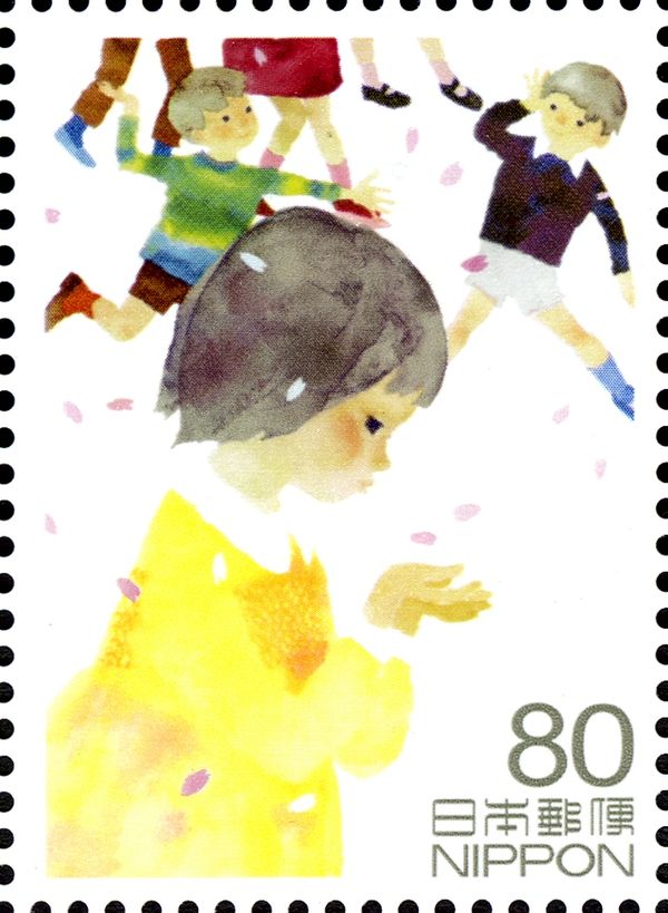 A Girl Looking at the Petals of a Cherry Blossom