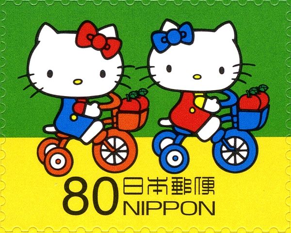 Hello Kitty and Mimmy on Tricycles