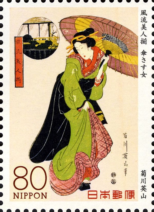 Woman Holding an Umbrella, by Eizan Kikukawa