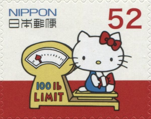 HELLO KITTY measuring weight on a scale