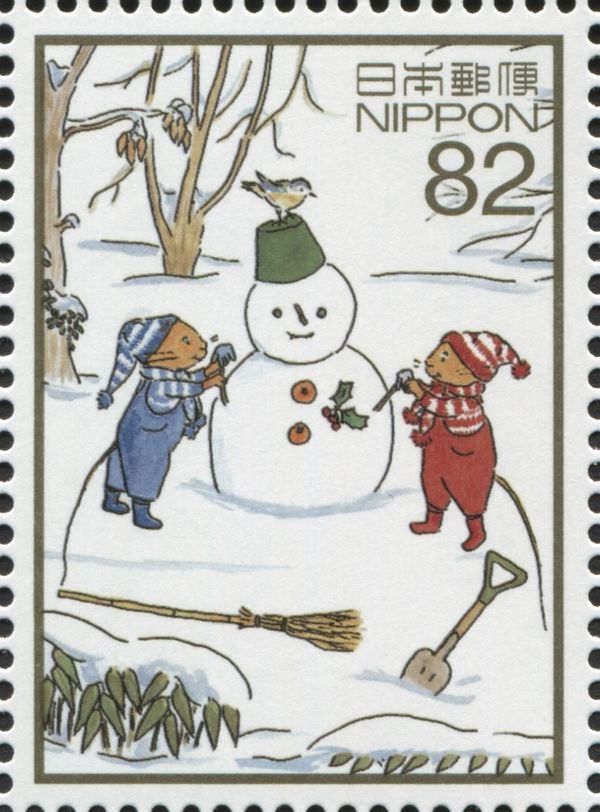 Guri and Gura Making a Snowman