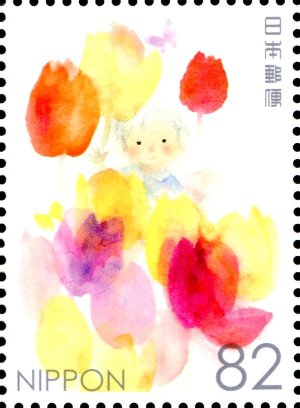 Child Surrounded by Tulips