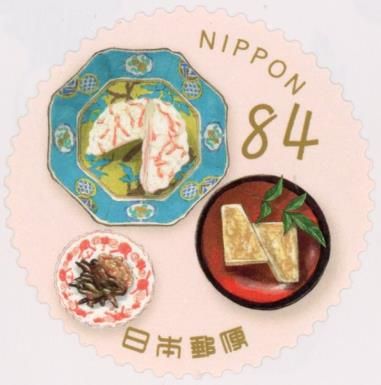 Turnip sushi, food boiled in soy (gori, walnut), sticky