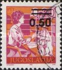 Post office clerk sorting letters, overprint
