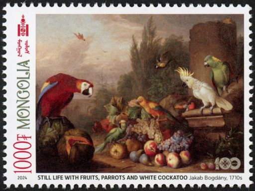 Still Life with Fruits, Parrots and Cockatoo by J. Bogdany