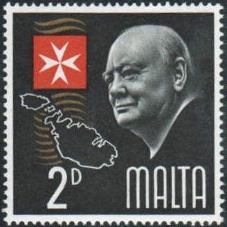 Sir Winston Churchill, Cross of Malta and Map (2d)