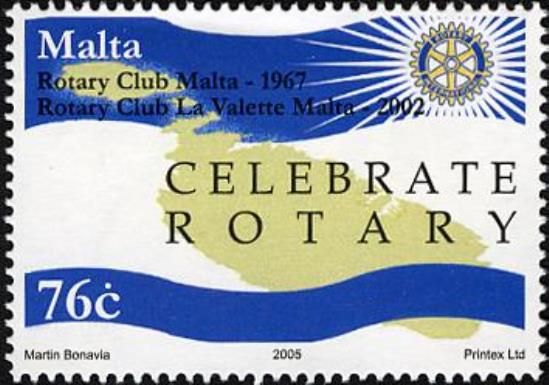 Outline of Malta and Gozo and "CELEBRATE ROTARY"
