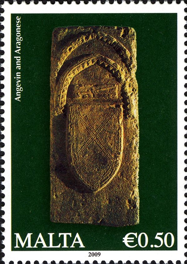Stone tablet carved with shield - Angevin & Aragonese