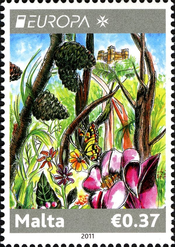 Trees, pine cones, flowers and butterfly (Nicole Sciberras)