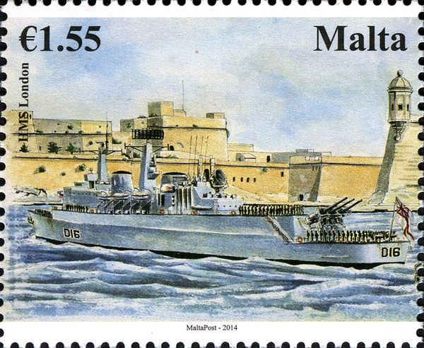 HMS London (off Senglea) leaving Malta, 1 April 1979