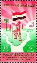 Soldier raising Flag on Map of Iraq