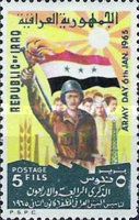 Soldier with a torch, crowd, flag, industrial plants, ear, s
